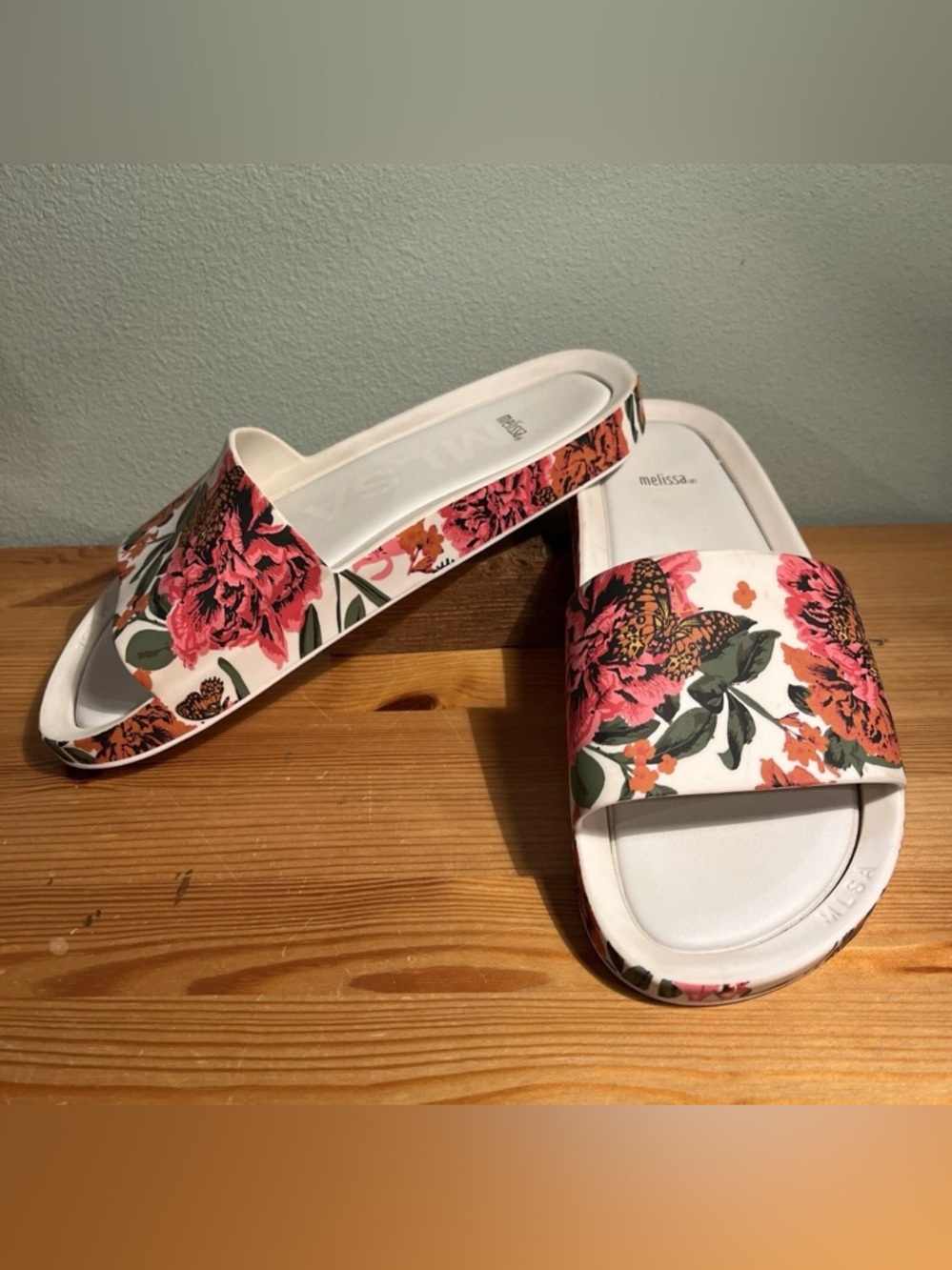 Melissa White Floral & Butterfly Slide Sandals